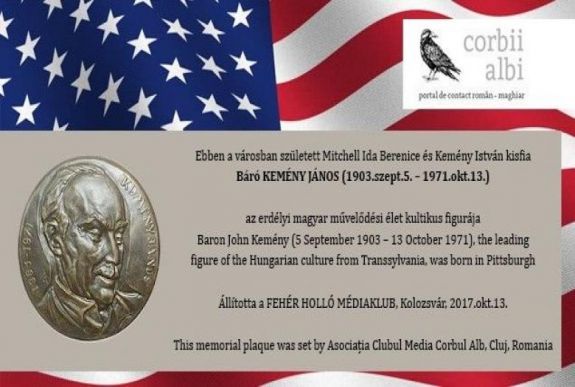 Kolozsvári javaslatra avattak emléktáblát Pittsburghban Kemény Jánosnak