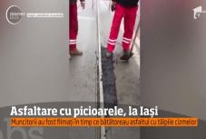 Rendhagyó: lábbal formázzák az aszfaltot a jászvásári munkások