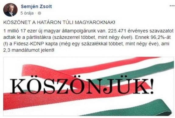 „Köszönjük!” – Semjén Zsolt szerint 2,3 mandátumot kaptak a határon túlról