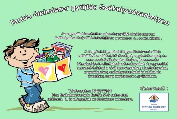 Tartós élemiszereket gyűjtenek Székelyudvarhelyen a rászorulóknak