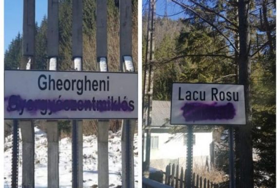 Újabb két Hargita megyei település helységnévtábláját mázolták le ismeretlenek