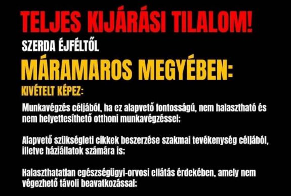 Szerdától teljes kijárási tilalmat vezetnek be Máramaros megyében