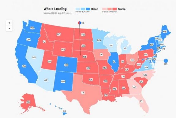 Amerikai elnökválasztás: Bidennek kedveznek a jelenlegi eredmények