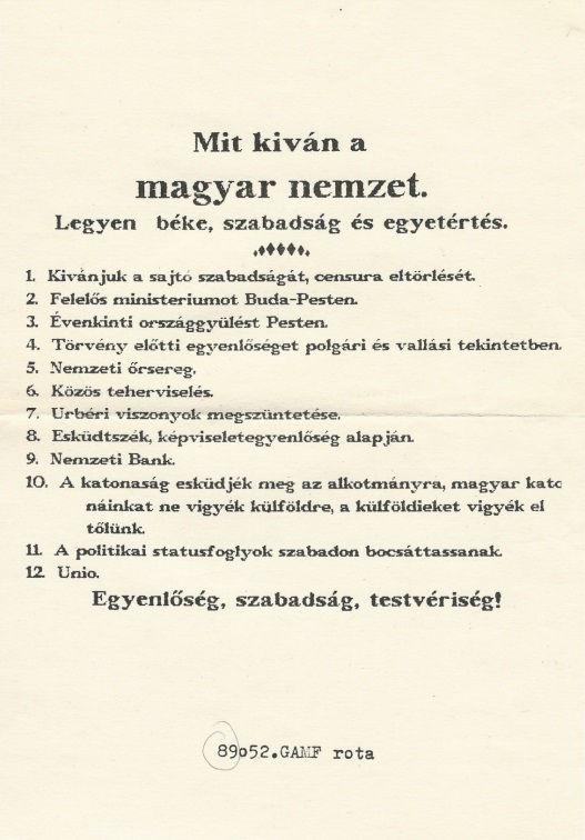 A híres-neves 12 pont, amelyet már március 15-e előtt megszövegeztek a Közvélemény asztalánál | Forrás: MaNDA